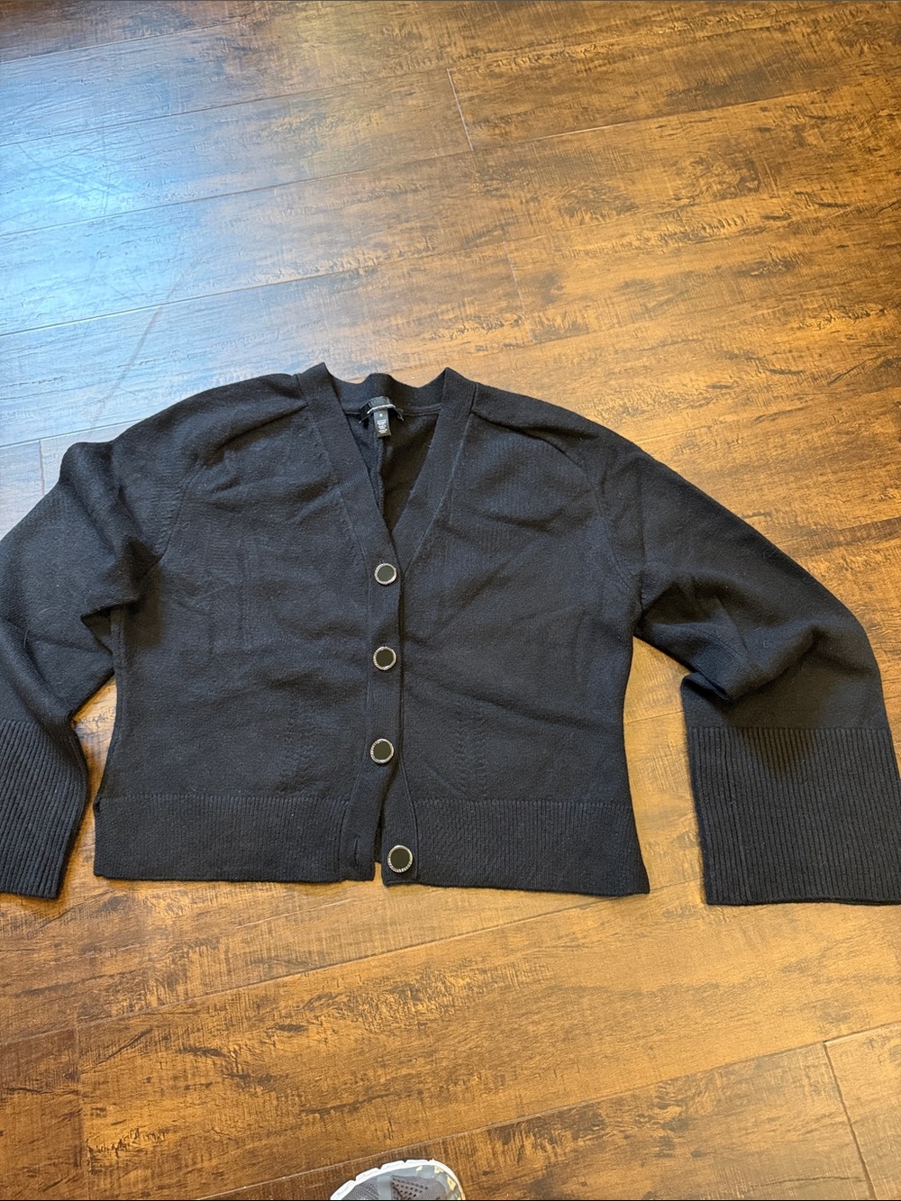 White House Black Market Black V-Neck Button Front Cardigan